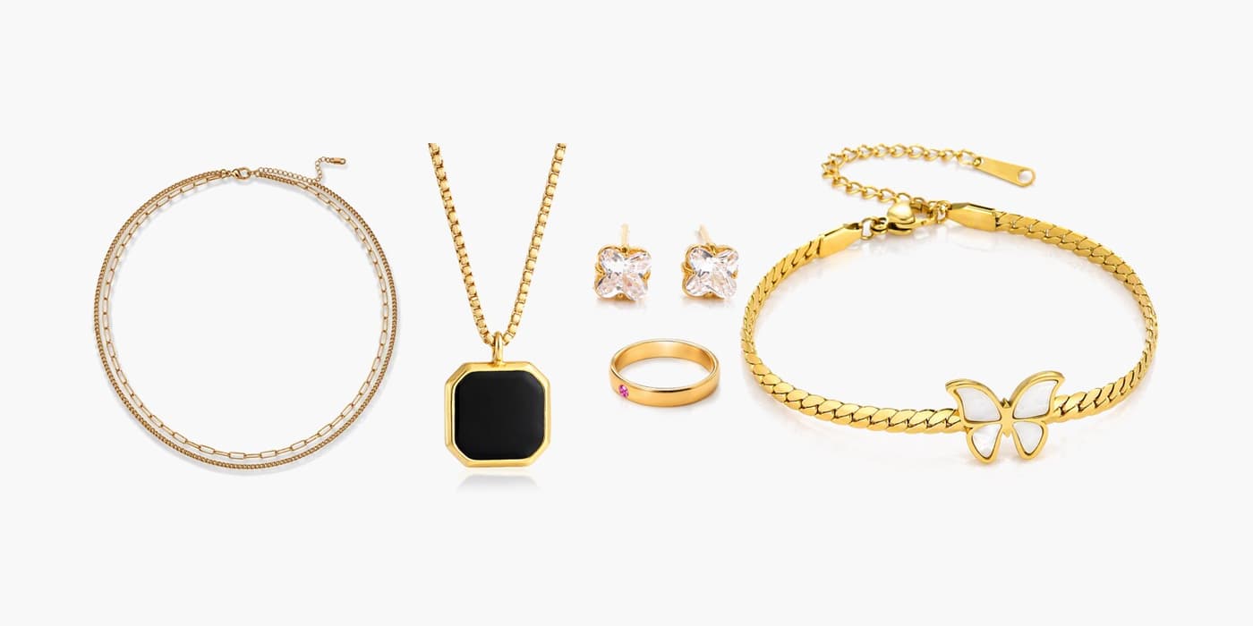 Gold Minimalist Flower Jewelry Layered Set