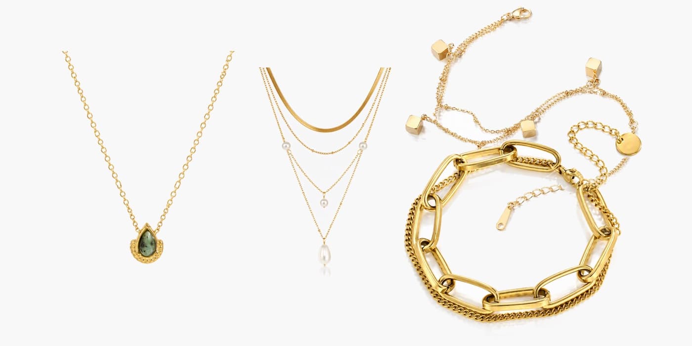 Gold Minimalist Teardrop Necklace & Bracelet Stack