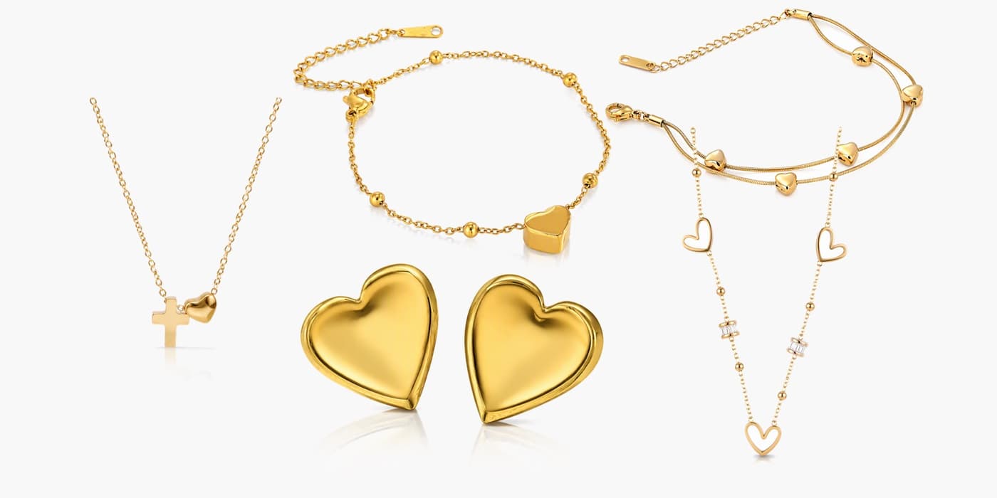 Gold Minimalist Heart Jewelry Set