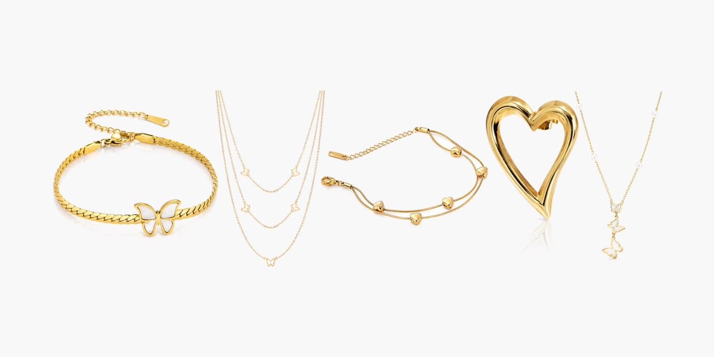 Dainty Gold Butterfly & Heart Layering Set
