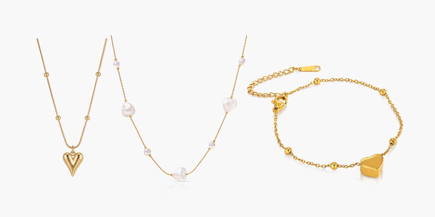 Gold Minimalist Heart Necklace & Bracelet Set