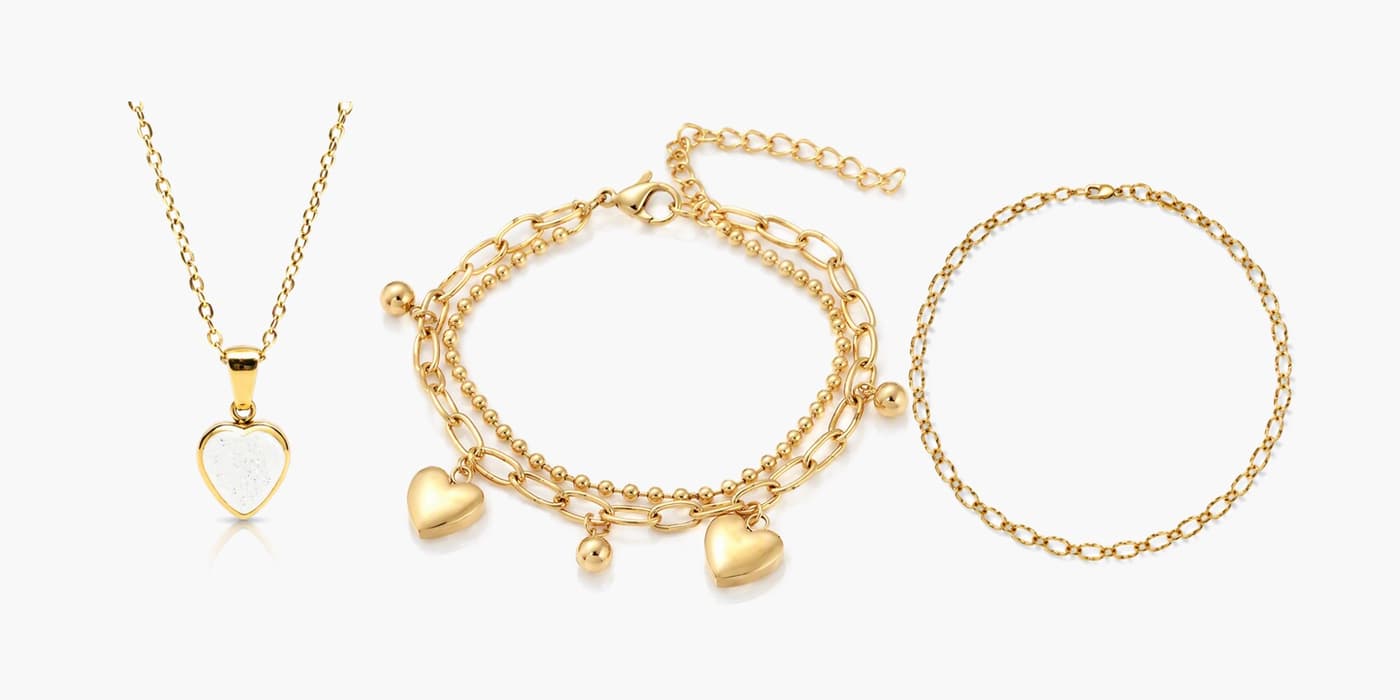 Gold Heart Necklace & Bracelet Set