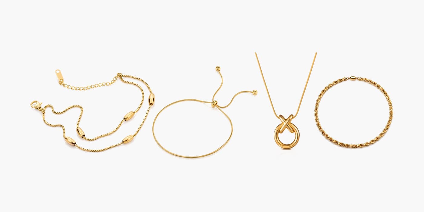 Gold Minimalist Necklace & Bracelet Layered Set