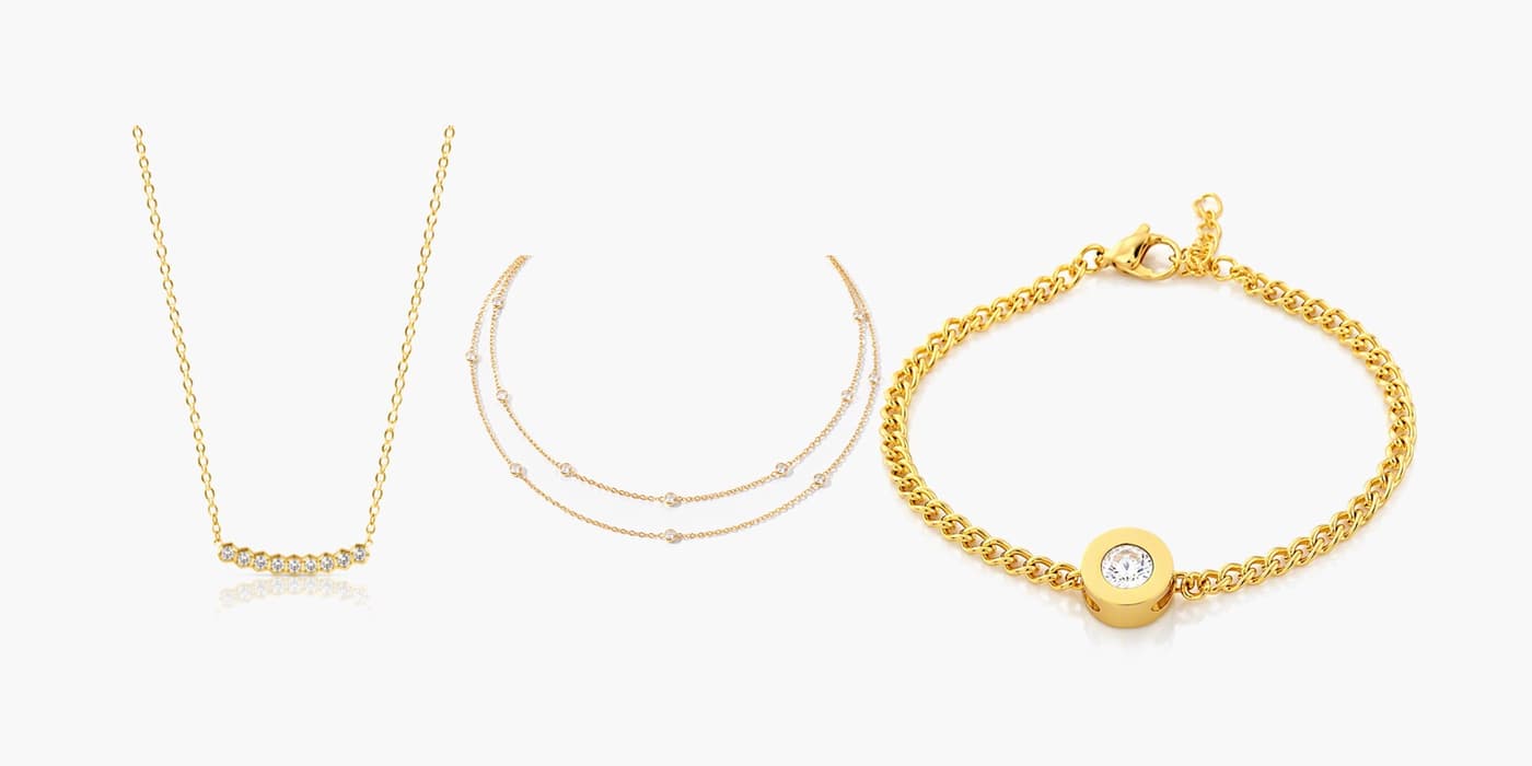 Gold Minimalist Bar Necklace & Bracelet Layering Set