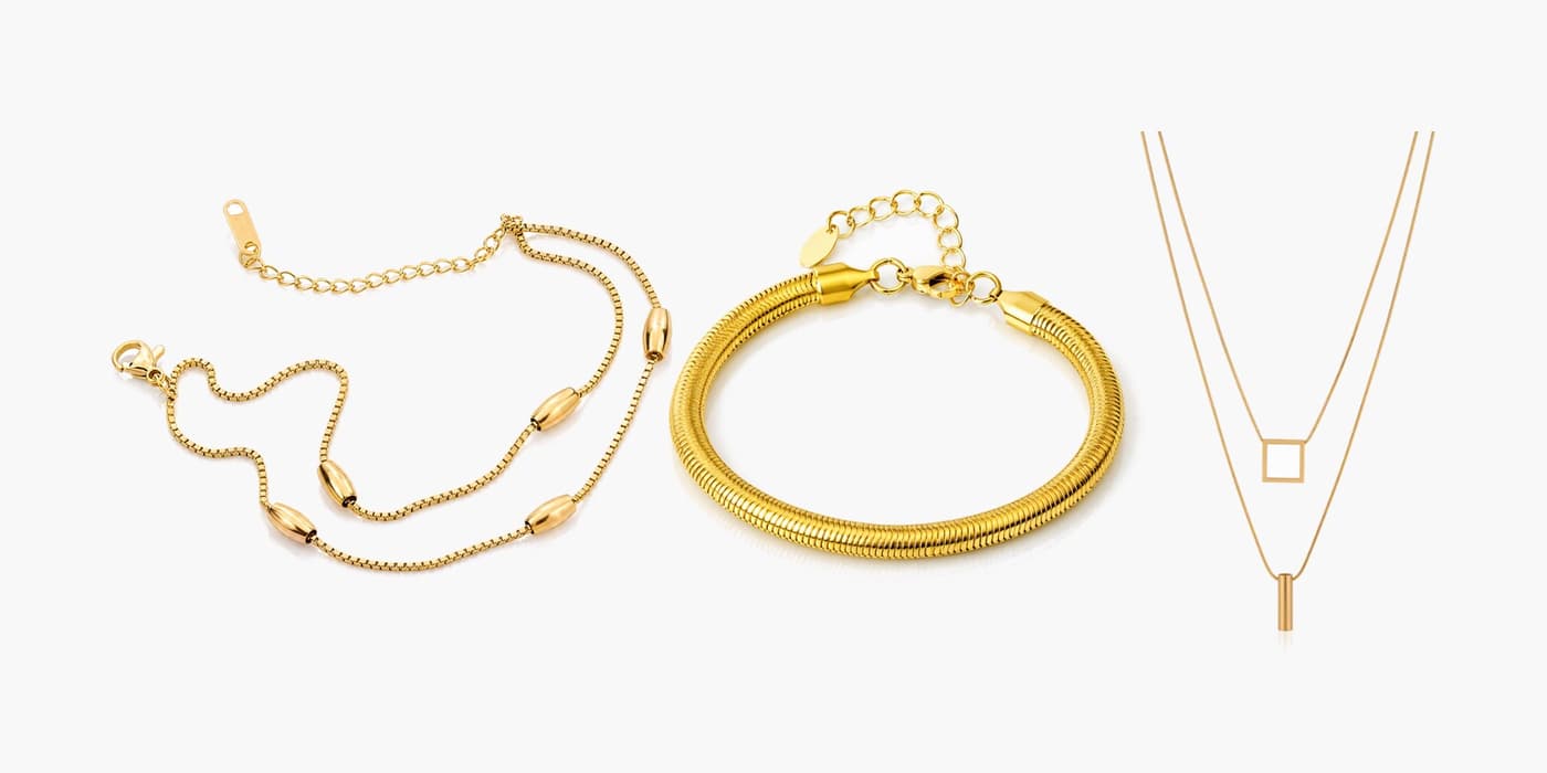 Gold Minimalist Bar Necklace & Bracelet Layering Set