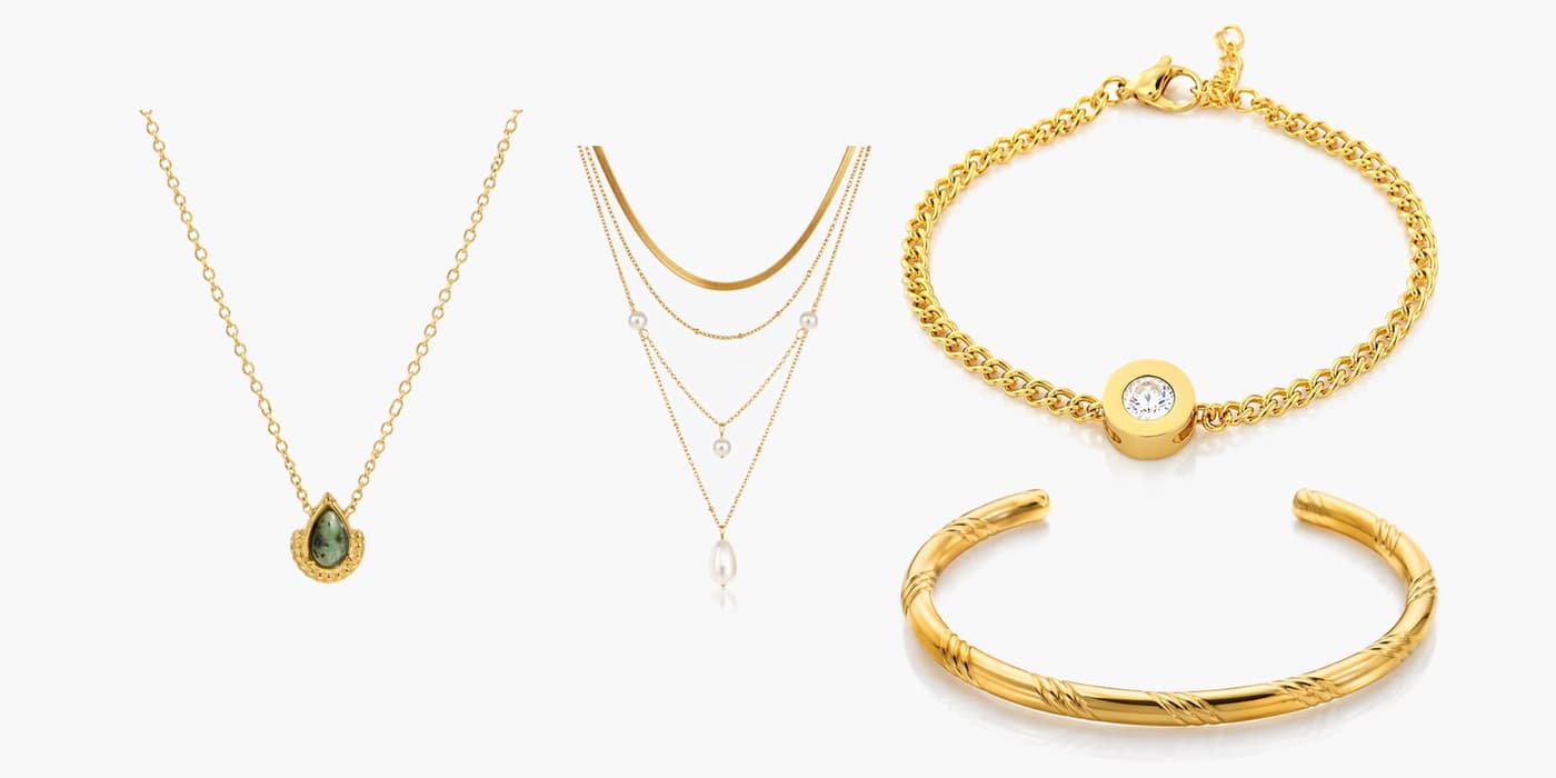 Gold Minimalist Teardrop Necklace & Bracelet Layering Set