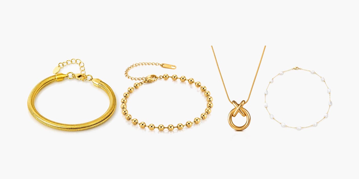 Gold Classic Necklace & Bracelet Set