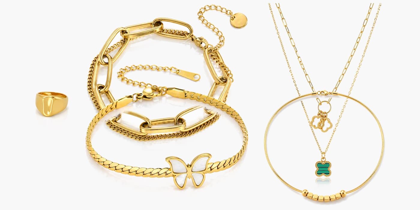 Gold Minimalist Flower Jewelry Layered Set