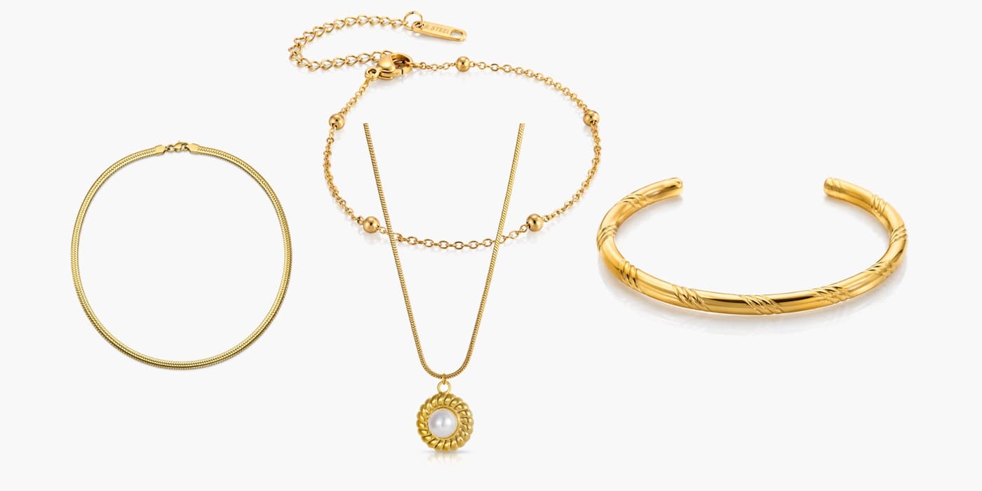 Gold Minimalist Necklace & Bracelet Layering Set
