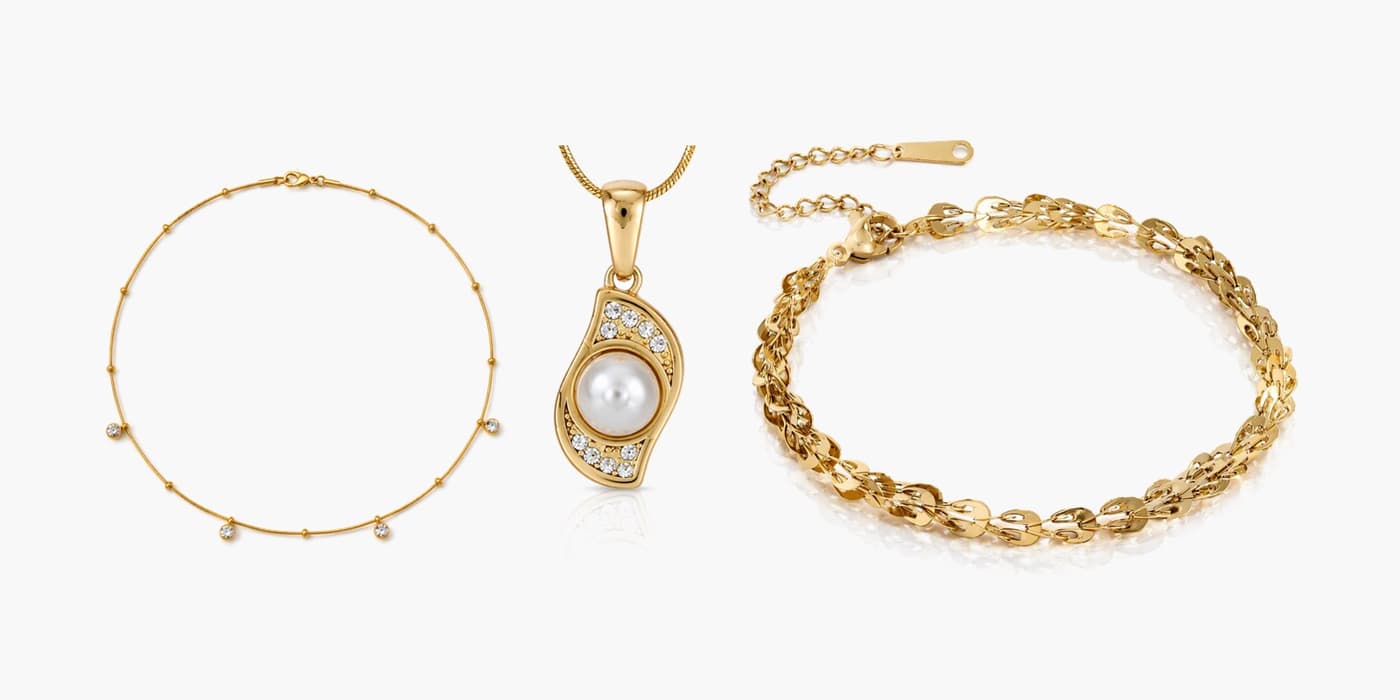 Gold Classic Necklace & Bracelet Set