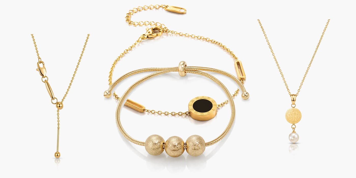 Gold Classic Bar Necklace & Bracelet Set