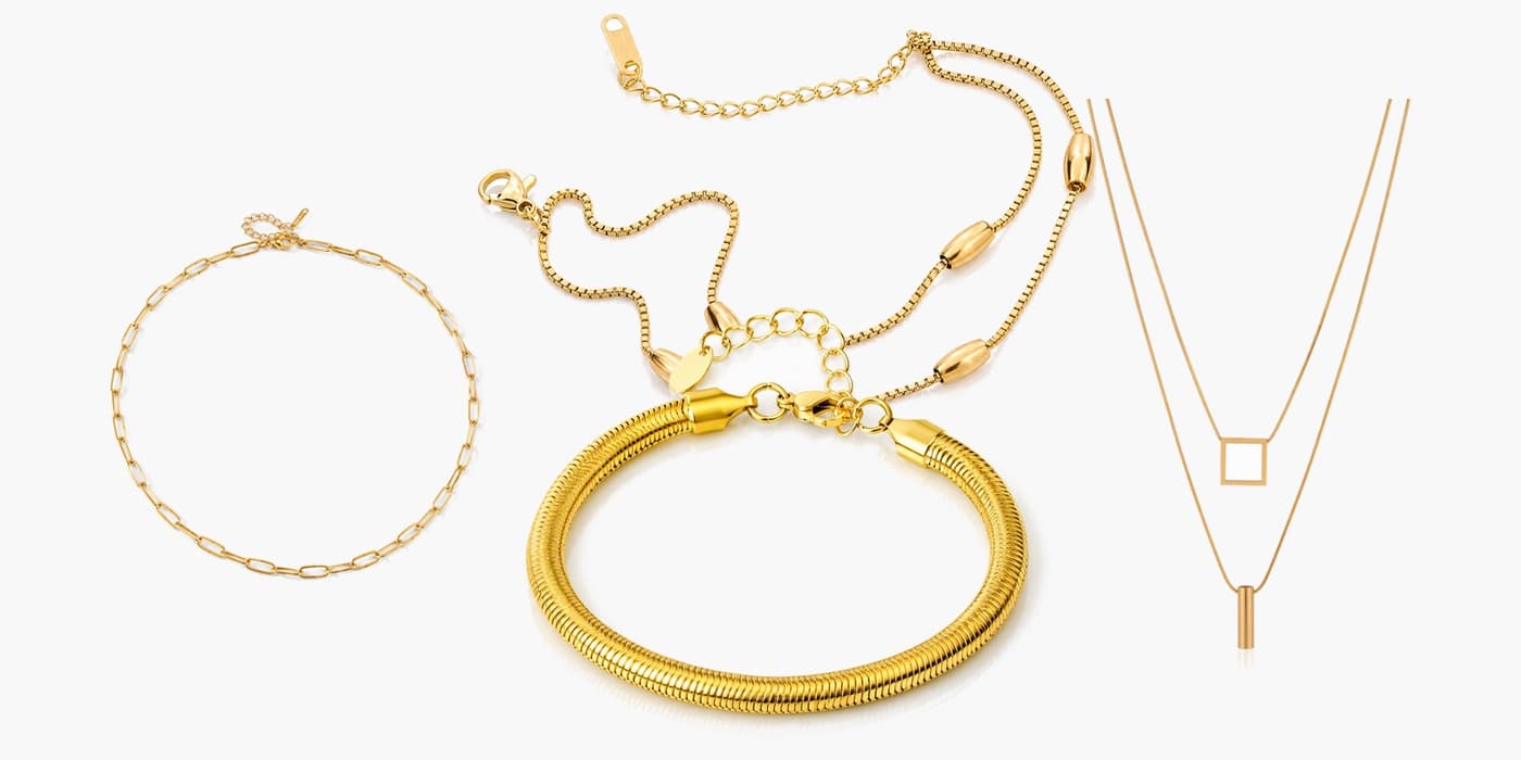 Gold Minimalist Necklace & Bracelet Layering Set