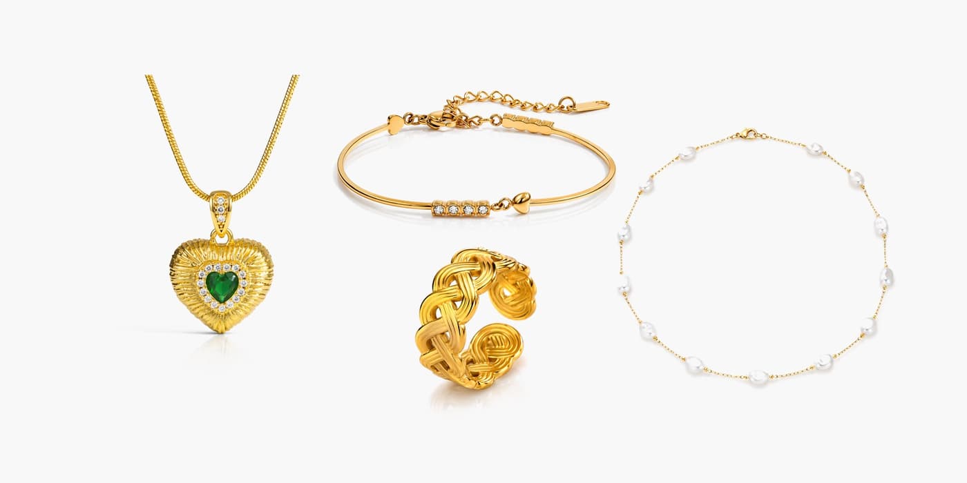 Gold Classic Heart Jewelry Layering Set