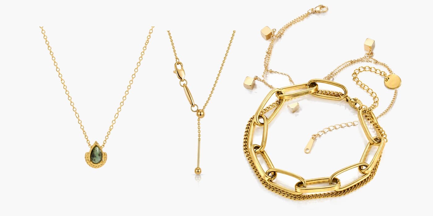 Minimalist Gold Teardrop Necklace & Bracelet Stack