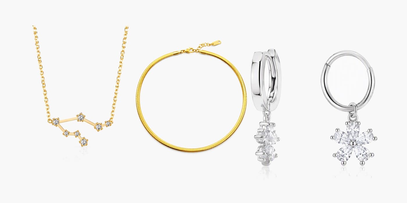 Silver Minimalist Flower Necklace & Earrings Layered Set