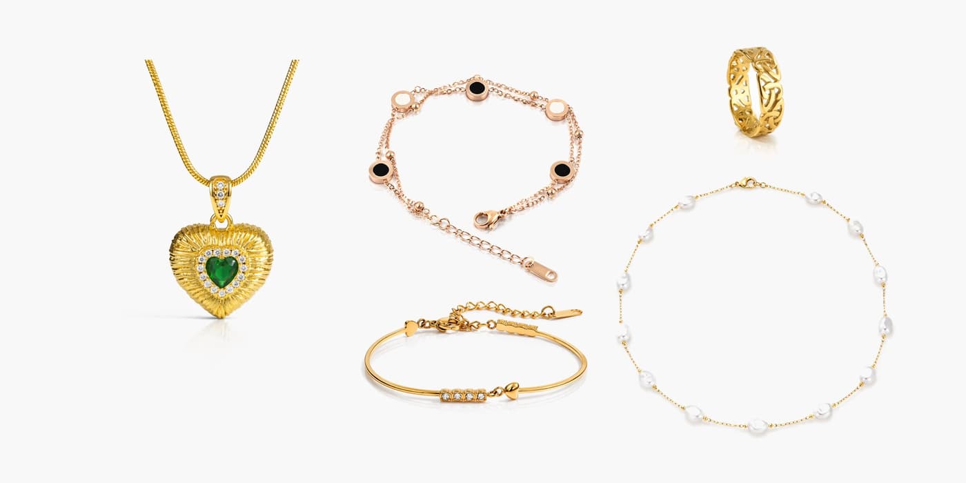 Gold Heart Jewelry Stack