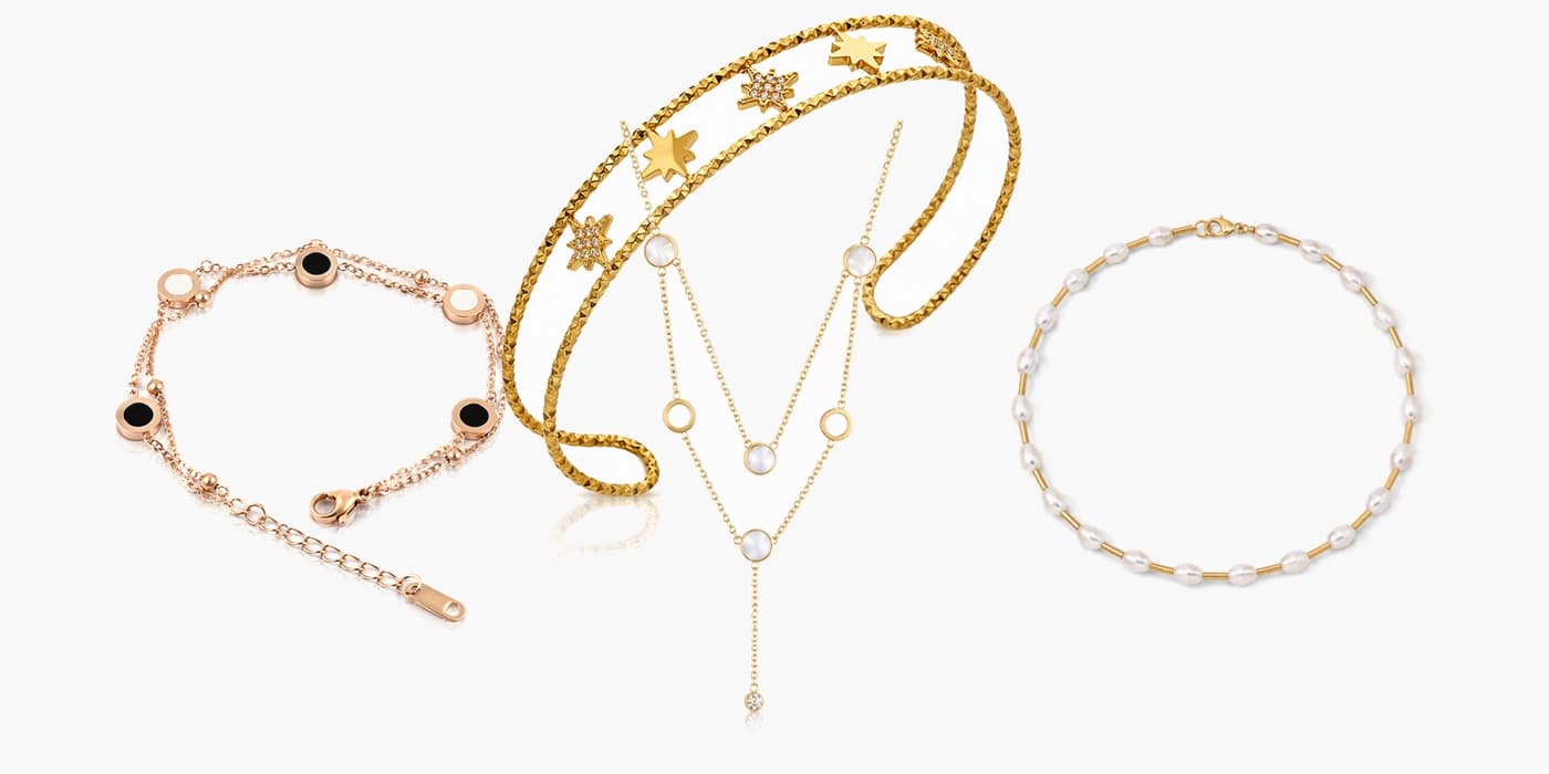 Gold Minimalist Circle Necklace & Bracelet Layering Set