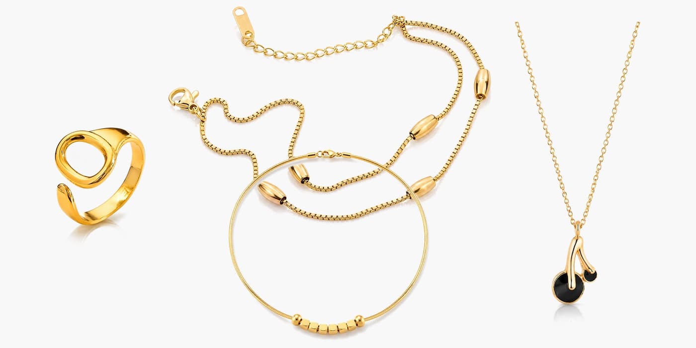 Gold Minimalist Leaf Jewelry Set