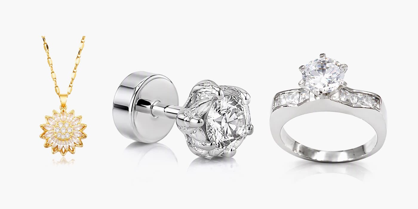 Silver Sparkling Flower Jewelry Set