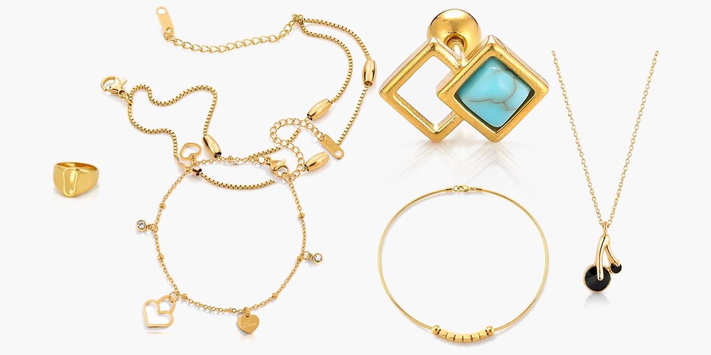Gold Minimalist Leaf Jewelry Layering Set