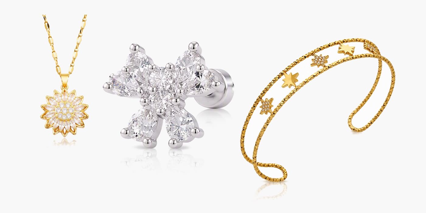 Silver Sparkling Flower Jewelry Set