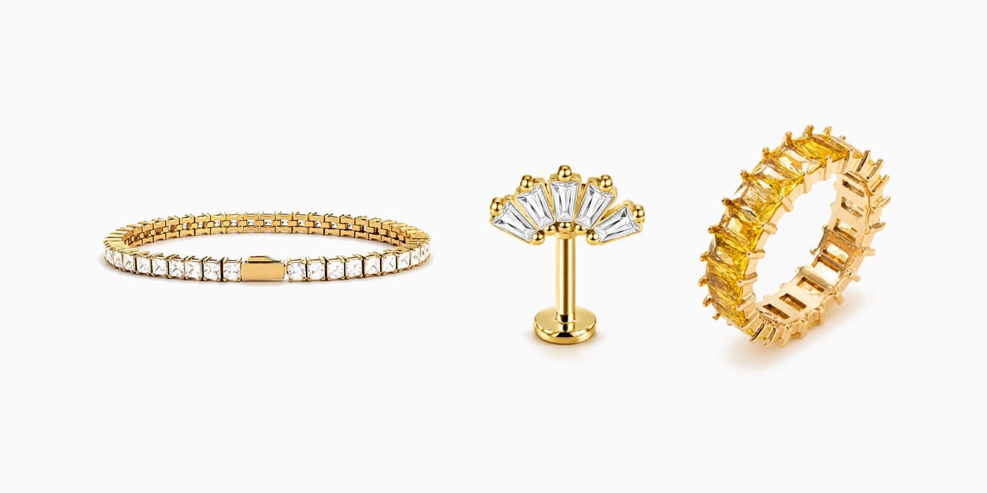 Gold Sparkling Flower Jewelry Trio