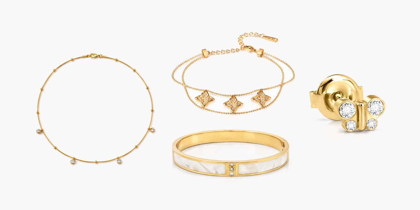 Gold Classic Flower Jewelry Layering Set