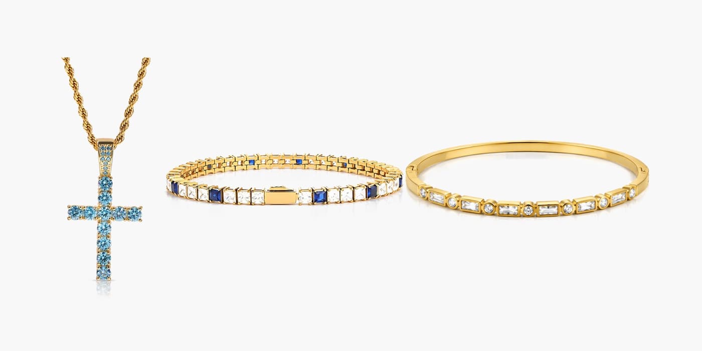 Gold Sparkling Necklace & Bracelet Trio