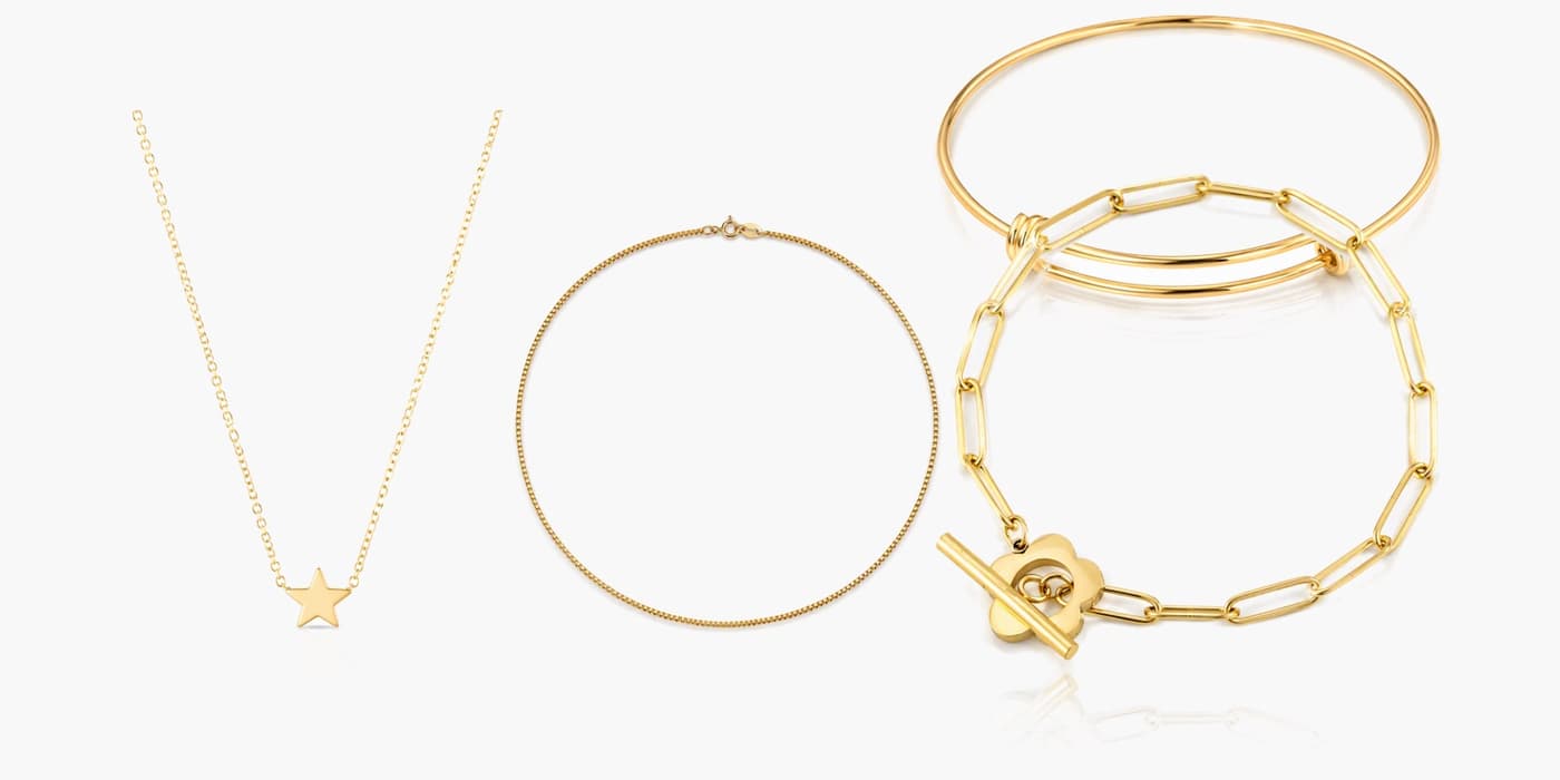 Gold Minimalist Necklace & Bracelet Layered Set