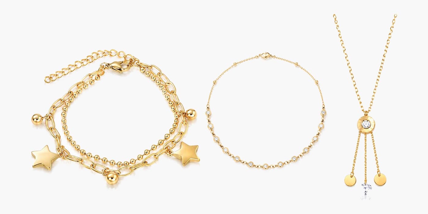 Gold Minimalist Bar Necklace & Bracelet Layered Set