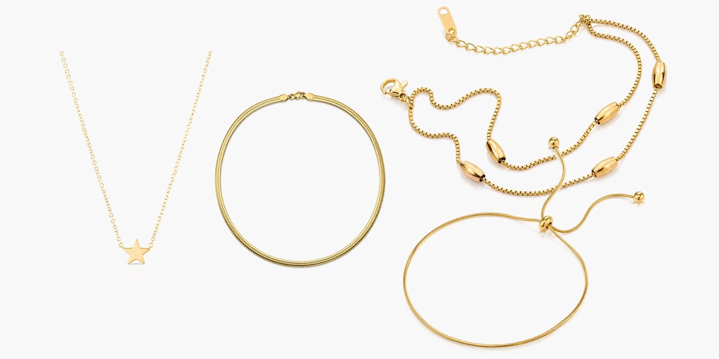 Gold Minimalist Necklace & Bracelet Layered Set