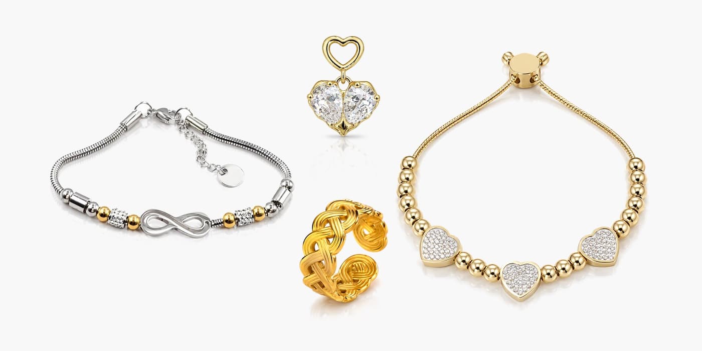Gold Classic Heart Jewelry Set