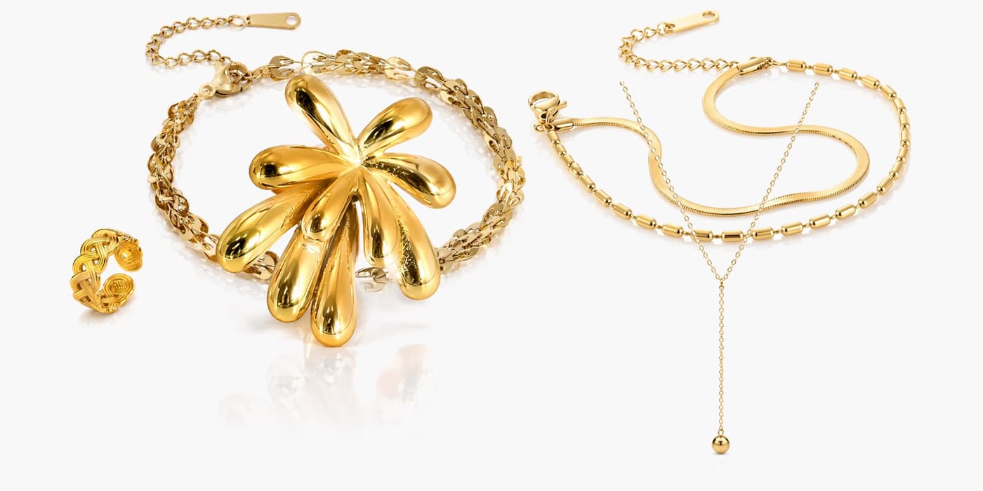 Gold Classic Flower Jewelry Layering Set