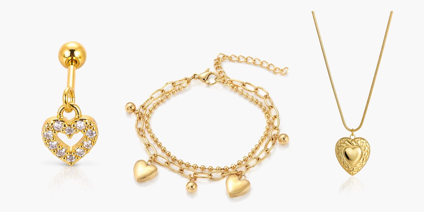 Gold Classic Heart Jewelry Set