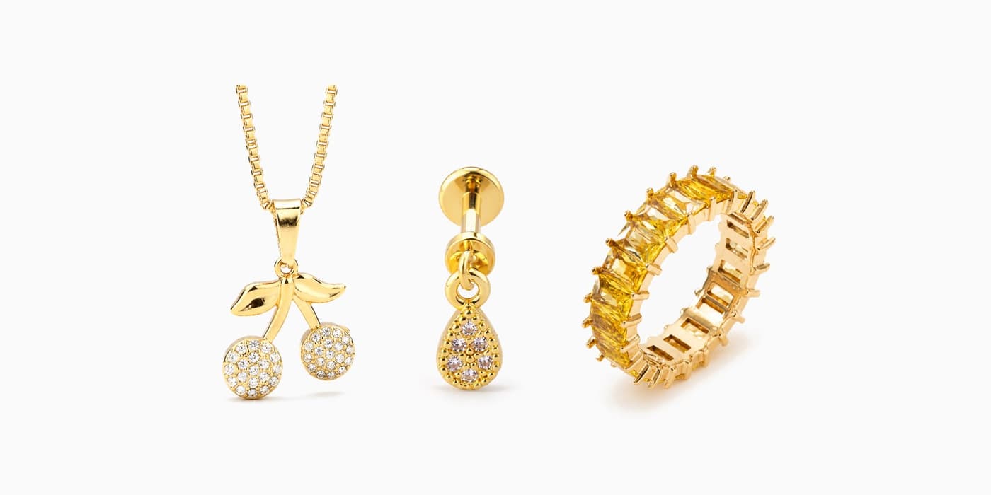 Gold Sparkling Leaf Jewelry Trio