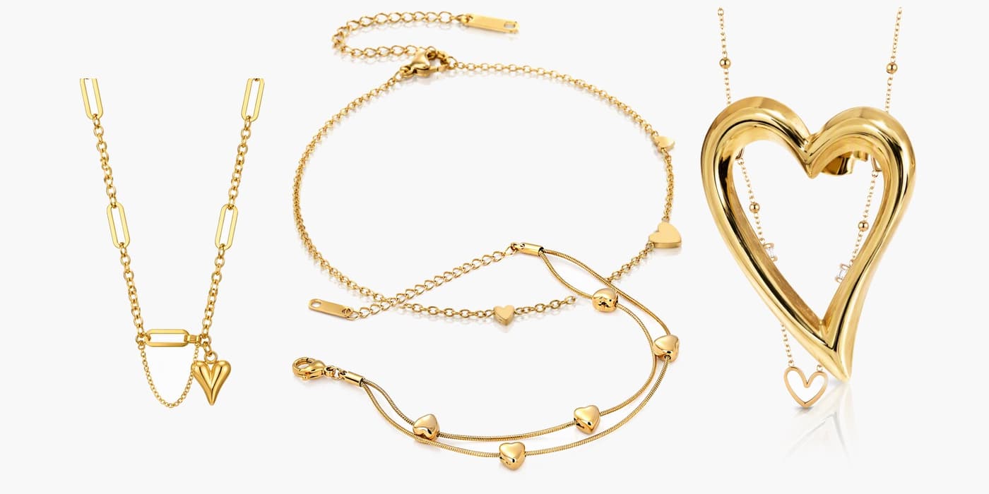 Gold Minimalist Heart Jewelry Set