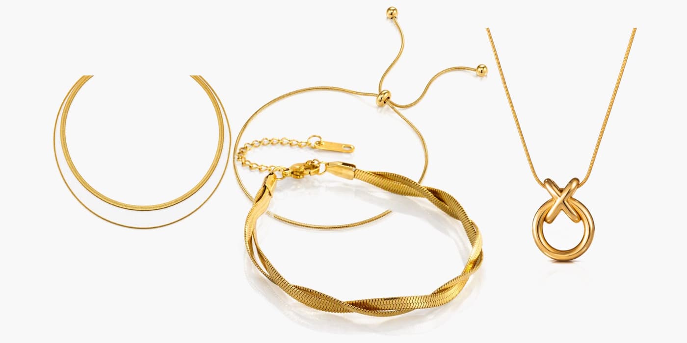 Gold Minimalist Necklace & Bracelet Layered Set