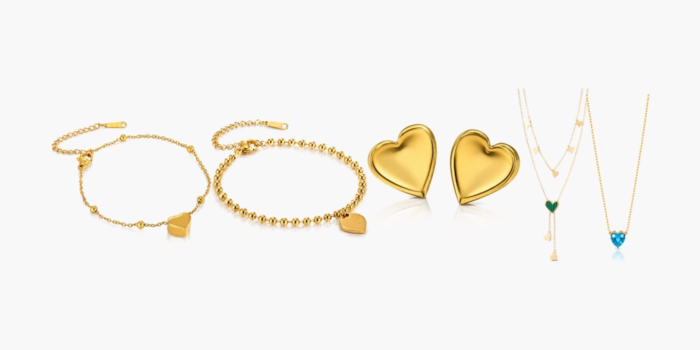 Gold Minimalist Heart Jewelry Gift Set