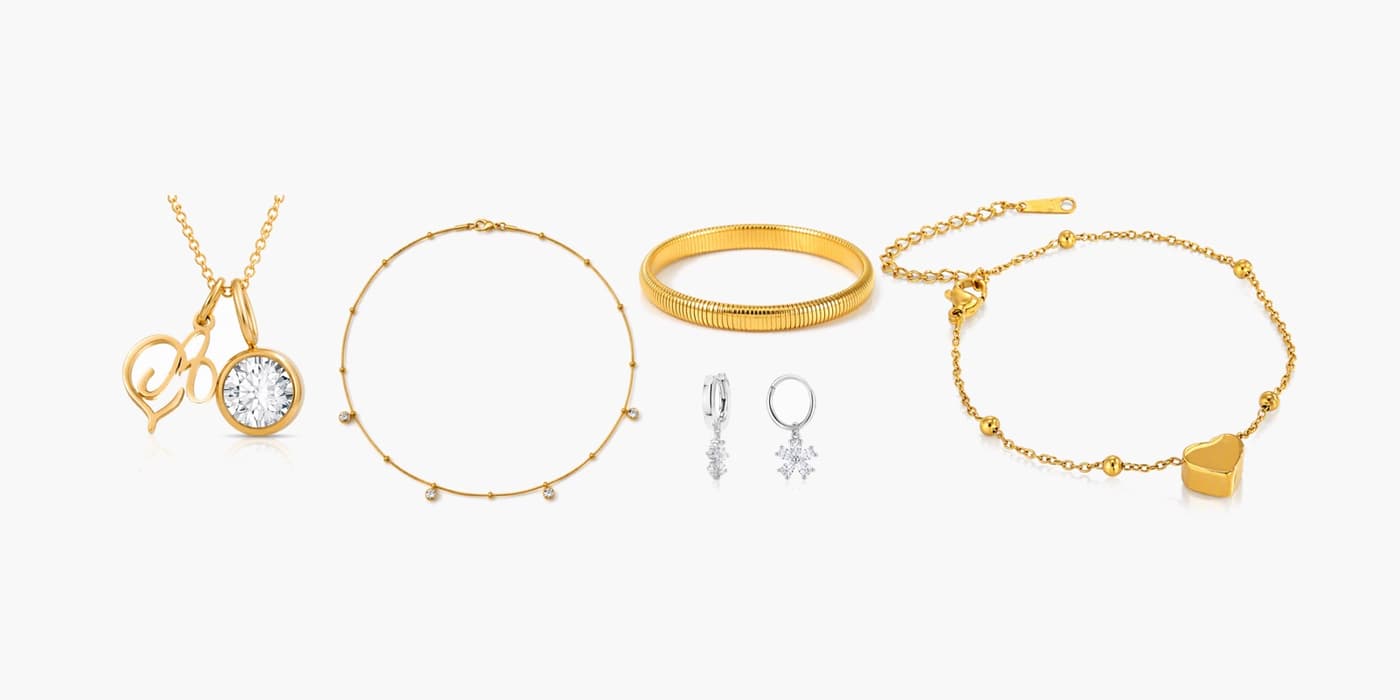 Silver Minimalist Flower Jewelry Layered Set