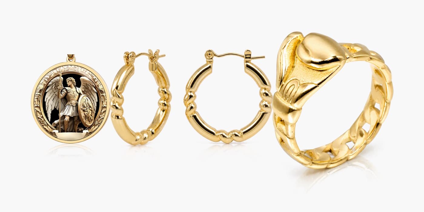Gold Classic Feather Jewelry Set