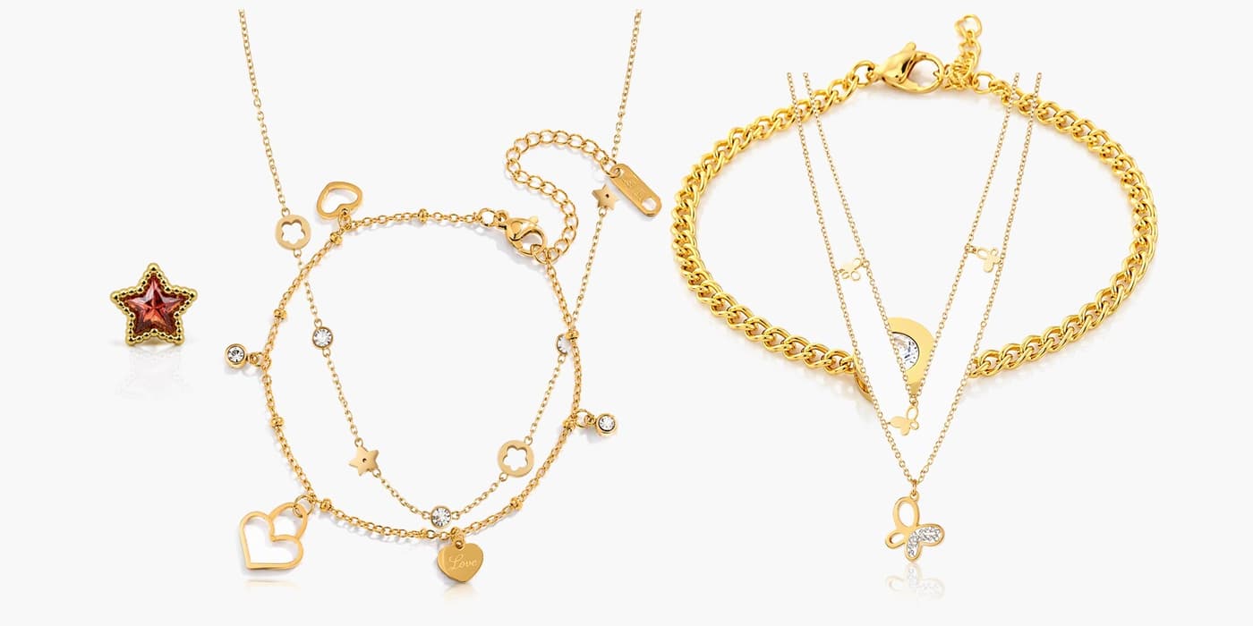 Minimalist Gold Heart Jewelry Layered Set
