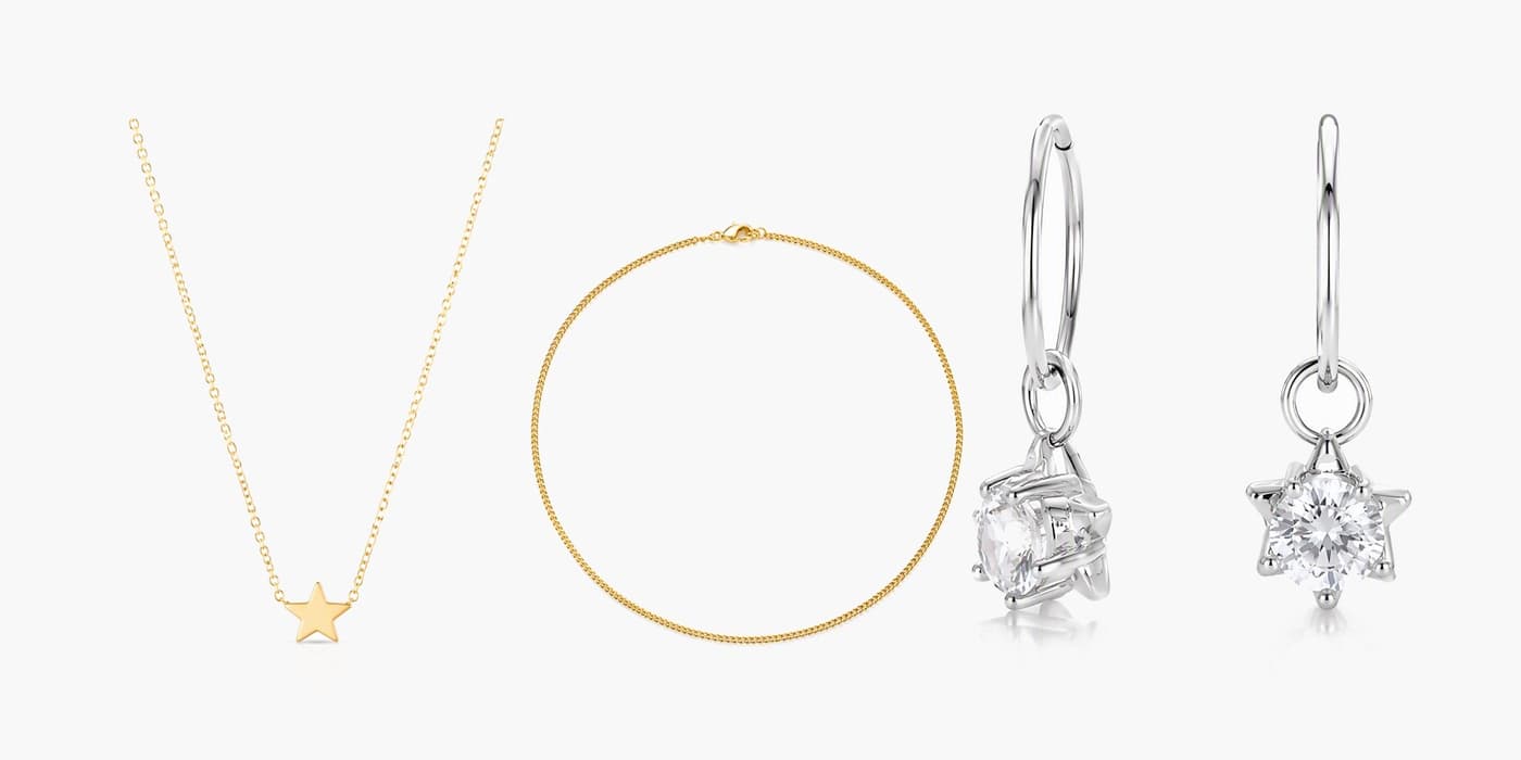 Silver Minimalist Star Necklace & Earrings Layered Set