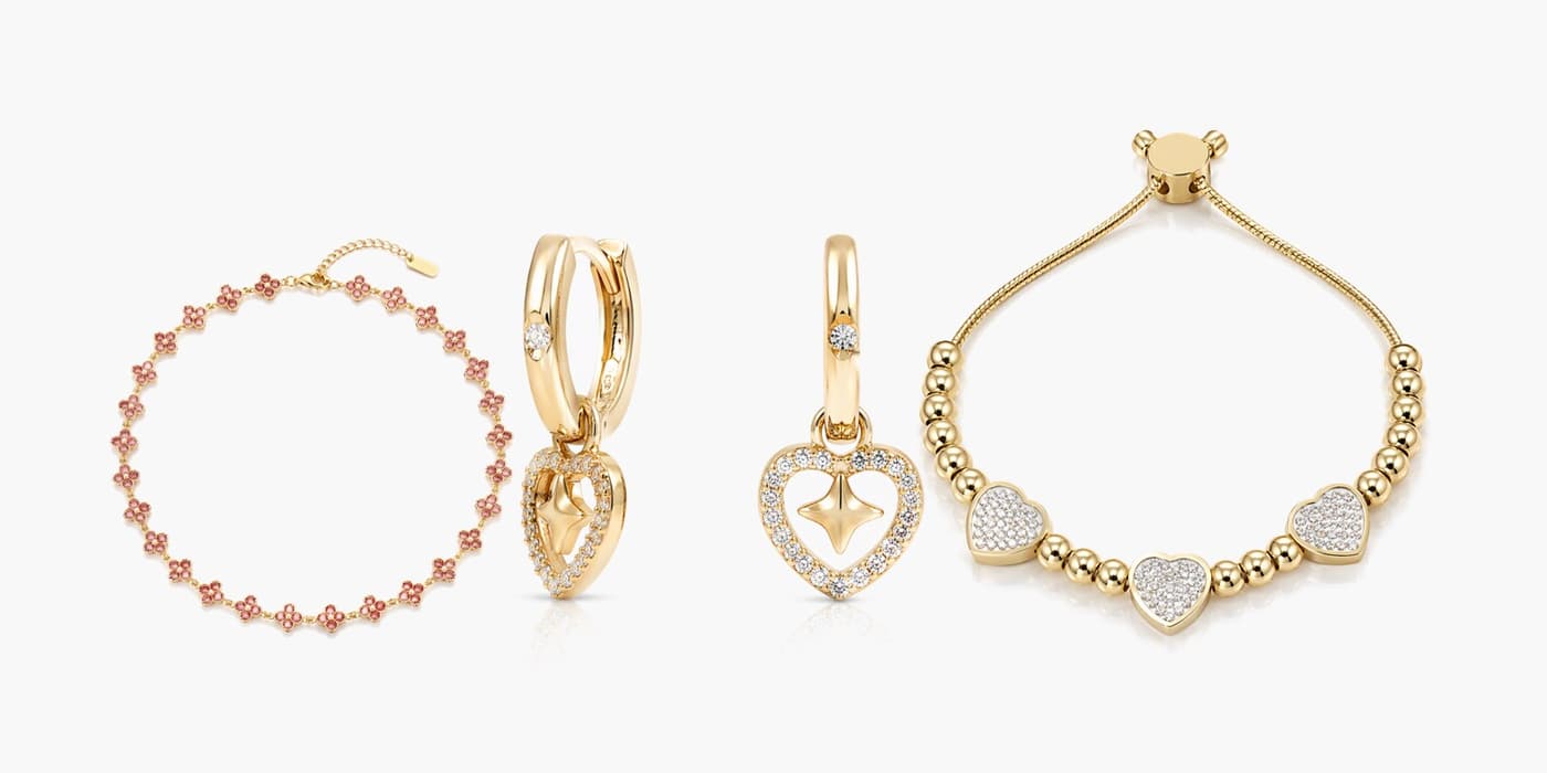 Gold Sparkling Heart Jewelry Set
