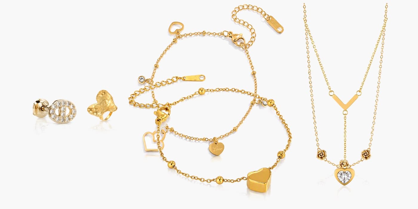 Gold Romantic Heart Jewelry Set