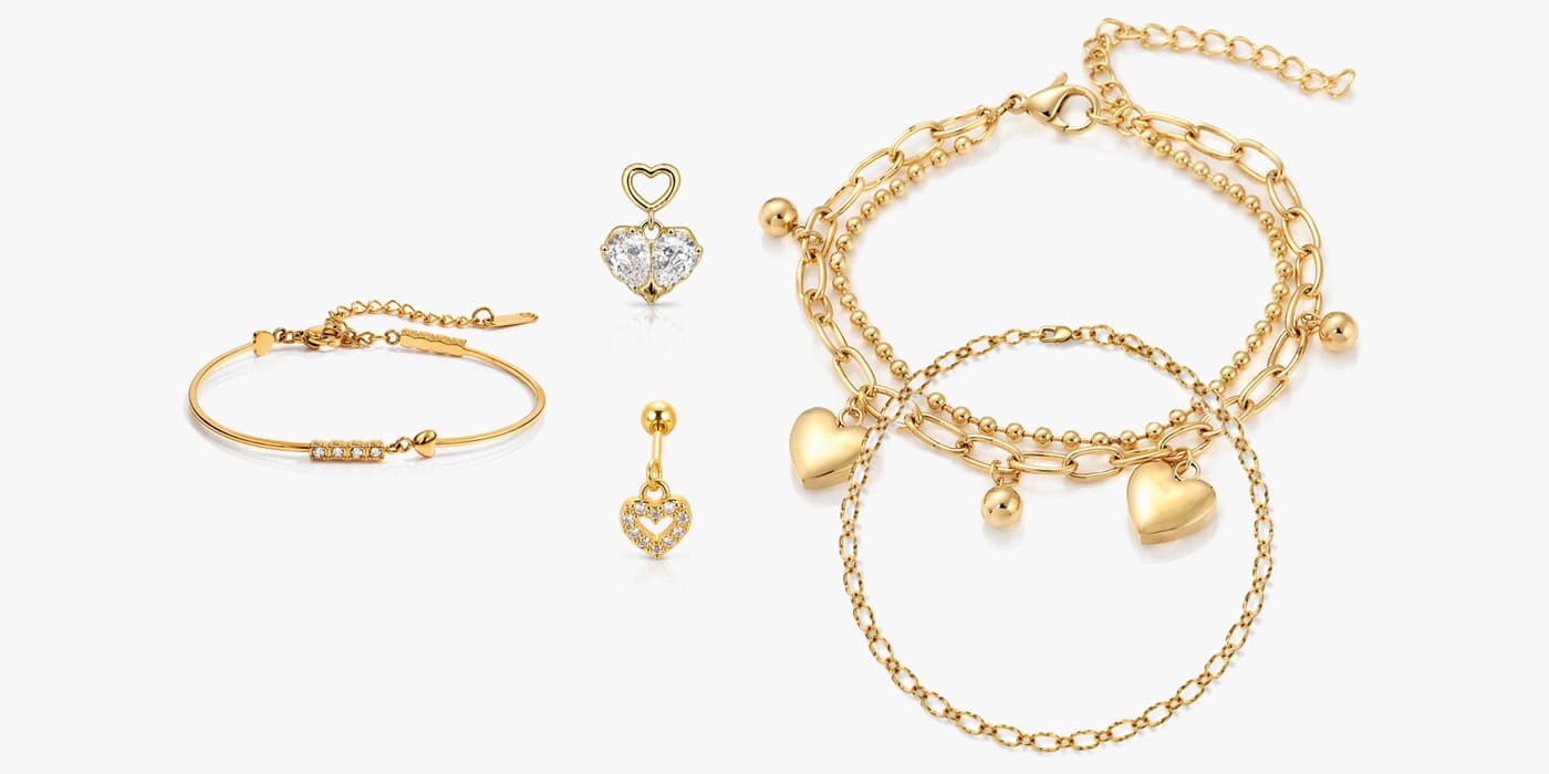 Gold Classic Heart Jewelry Set
