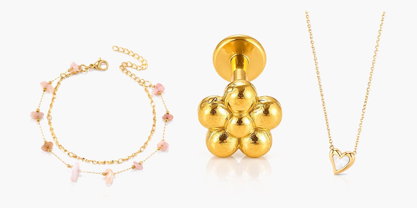 Everyday Gold Heart & Flower Stack