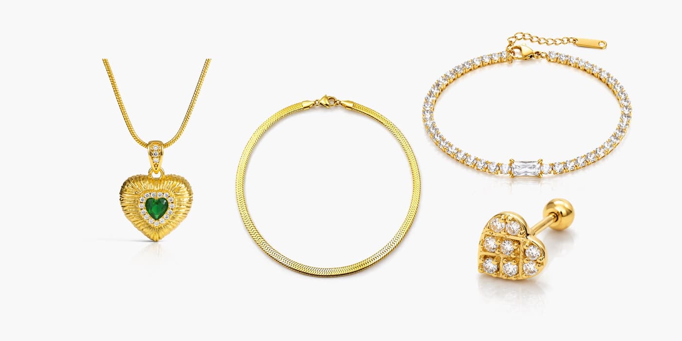 Gold Romantic Heart Jewelry Set