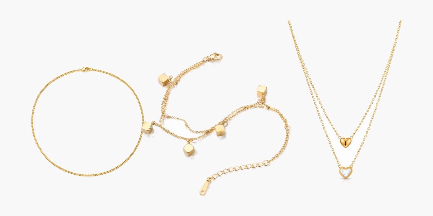 Gold Minimalist Necklace & Bracelet Layered Set