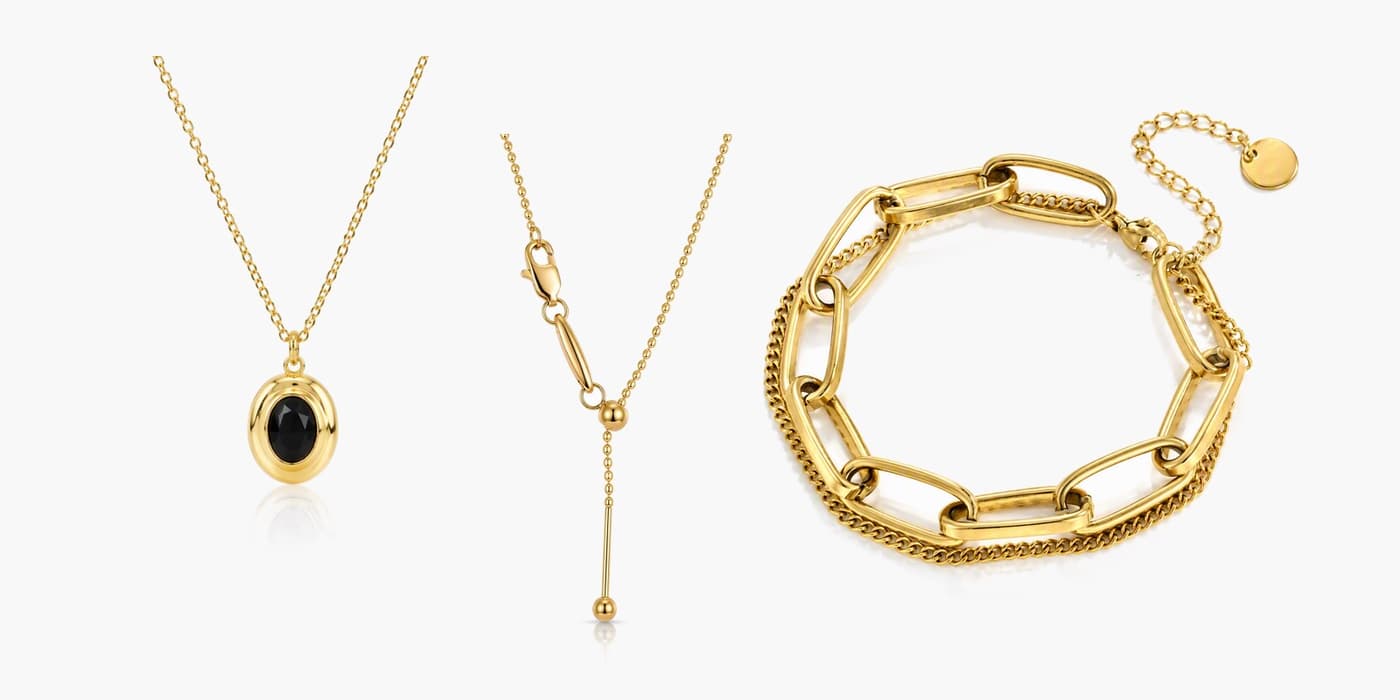 Gold Minimalist Necklace & Bracelet Layering Set