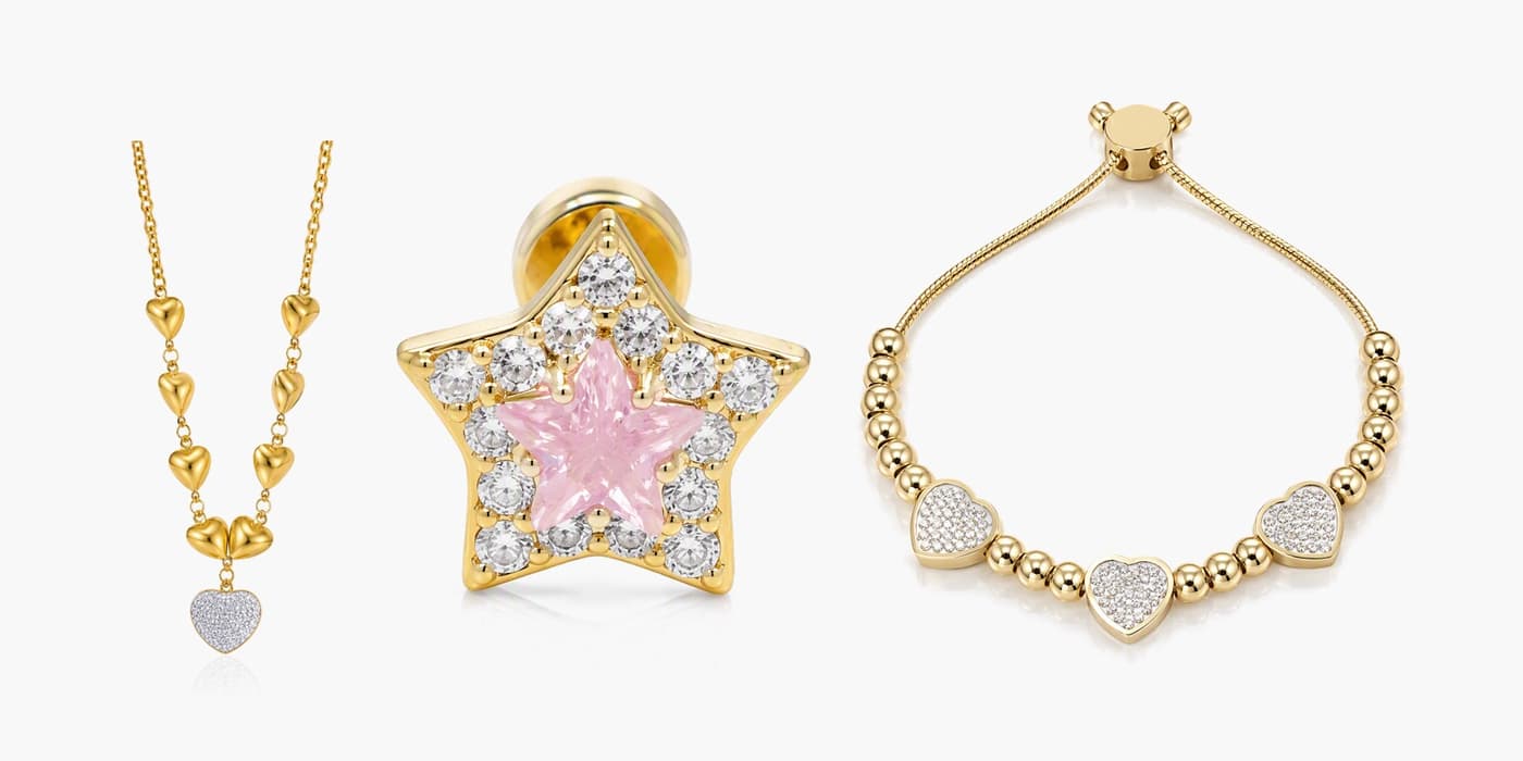 Holiday Heart & Star Gold Jewelry Set